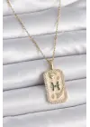  Altın  Zincir Balık Burcu Zirkon Taşlı  Çelik Kolye