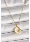 316L Çelik Gold Renk Zincir Beyaz Mineli Gün Batımı Model Kadın Kolye