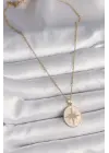  Altın  Zincir Beyaz Mineli Zirkon Taşlı Kutup Yıldız İşlemeli  Çelik Kolye