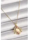  Altın  Zincir Beyaz Sedefli Zirkon Taşlı Yıldız Detay  Çelik Kolye