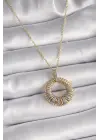  Altın  Zincir Gümüş Zirkon Taşlı Daire Model  Çelik Kolye