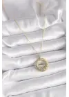  Altın  Zincir Gümüş Zirkon Taşlı Daire Model  Çelik Kolye