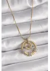  Altın  Zincir Gümüş Zirkon Taşlı Madalyon Model  Çelik Kolye