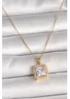 316L Çelik Gold Renk Zincir Kare Zirkon Taşlı Model Kadın Kolye