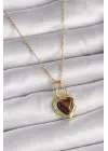  Altın  Zincir Kilit Kalp Kehribar Boncuk Model  Çelik Kolye