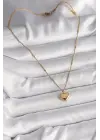  Altın  Zincir Love İşlemeli Kalp Figür  Çelik Kolye