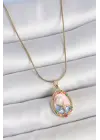 316L Çelik Gold Renk Zincir Mix Renk Deniz Yıldız İşlemeli İnci Detay Portre Model Kadın Kolye