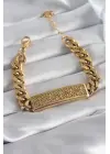 316L Çelik Gold Renk Zincir Model Motif İşleme Kadın Bileklik
