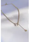  Altın  Zincir Model Zirkon Taşlı Yıldız Detay  Çelik Kolye
