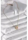  Altın  Zincir Pembe Zirkon Taşlı Kalp Figür  Çelik Kolye