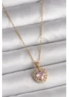  Altın  Zincir Pembe Zirkon Taşlı Kalp Model  Çelik Kolye
