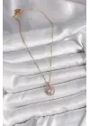  Altın  Zincir Pembe Zirkon Taşlı Kalp Model  Çelik Kolye