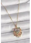  Altın  Zincir li Zirkon Taşlı Kalp Model  Çelik Kolye