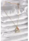  Altın  Zincir li Zirkon Taşlı Kalp Model  Çelik Kolye