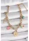 316L Çelik Gold Renk Zincir Sallantı Kilit Kalp Figür Anahtar Model Kadın Bileklik