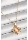  Altın  Zincir Turuncu Sedefli Zirkon Taşlı Yıldız Detay  Çelik Kolye