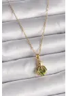  Altın  Zincir Yeşil Zirkon Taşlı Vintage Model  Çelik Kolye