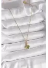  Altın  Zincir Yeşil Zirkon Taşlı Vintage Model  Çelik Kolye