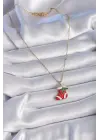  Altın  Zincir Yılbaşı Temalı Kırmızı Noel Çorabı Figür  Çelik Kolye