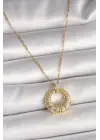 316L Çelik Gold Renk Zincir Zirkon Taş İşlemeli Daire Model Kadın Kolye