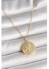 316L Çelik Gold Renk Zincir Zirkon Taşlı Ay Güneş İşlemeli Madalyon Model Kadın Kolye