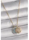  Altın  Zincir Zirkon Taşlı Ay Güneş Model  Charm Çelik Kolye