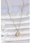 316L Çelik Gold Renk Zincir Zirkon Taşlı Ay Yıldız Model Kadın Kolye