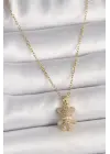  Altın  Zincir Zirkon Taşlı Ayıcık Figür  Çelik Kolye