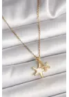 316L Çelik Gold Renk Zincir Zirkon Taşlı Beyaz Mineli Deniz Yıldızı Model Kadın Kolye