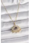  Altın  Zincir Zirkon Taşlı Göz Model  Çelik Kolye