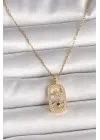 316L Çelik Gold Renk Zincir Zirkon Taşlı Göz Yıldız Model Kadın Kolye