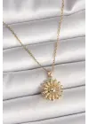 316L Çelik Gold Renk Zincir Zirkon Taşlı Güneş Model Kadın Kolye