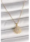 316L Çelik Gold Renk Zincir Zirkon Taşlı Güneş Model Kadın Kolye