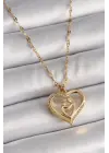  Altın  Zincir Zirkon Taşlı Kalp Anne Çocuk Figür  Çelik Kolye