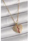  Altın  Zincir Zirkon Taşlı Kalp Model  Çelik Kolye