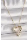 Altın  Zincir Zirkon Taşlı Kalp Model  Çelik Kolye