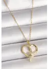  Altın  Zincir Zirkon Taşlı Kalp Model  Çelik Kolye