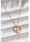 316L Çelik Gold Renk Zincir Zirkon Taşlı Kalp Model Kadın Kolye