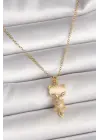 316L Çelik Gold Renk Zincir Zirkon Taşlı Kedi Model Kadın Kolye