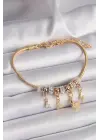 316L Çelik Gold Renk Zincir Zirkon Taşlı Kelebek Model Charm Bileklik