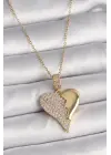  Altın  Zincir Zirkon Taşlı Kırık Kalp Model  Çelik Kolye