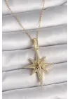  Altın  Zincir Zirkon Taşlı Kutup Yıldız Model  Çelik Kolye