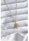  Altın  Zincir Zirkon Taşlı Kutup Yıldızı Figür  Çelik Kolye