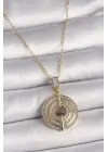  Altın  Zincir Zirkon Taşlı Madalyon Model  Çelik Kolye