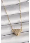  Altın  Zincir Zirkon Taşlı Mıknatıslı Kalp Model  Çelik Kolye