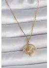 316L Çelik Gold Renk Zincir Zirkon Taşlı Pusula Model Kadın Kolye