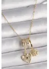  Altın  Zincir Zirkon Taşlı Sallantı Kalp Model Güneş Detay  Charm Çelik Kolye