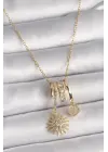  Altın  Zincir Zirkon Taşlı Sallantı Kutup Yılıdızı Model  Charm Çelik Kolye
