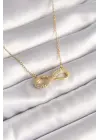  Altın  Zincir Zirkon Taşlı Sonsuzluk Model  Çelik Kolye