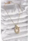  Altın  Zincir Zirkon Taşlı Vintage Model  Çelik Kolye
